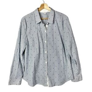 Nautica Blue & White Stripe Anchor Print Long Sleeve Button Down XXL